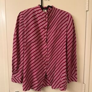 Giorgio Armani Vintage Women Silk Red and White Striped Button Down Shirt